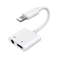   iPhone 14 Plus JOYROOM S-Y104 audió adapter és töltőkábel elosztó, lightning+3.5mm jack aljzat - lightning, FEHÉR