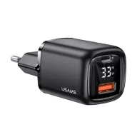   USAMS T46 hálózati töltő USB+Type-C aljzat 33W, LED kijelző, FEKETE