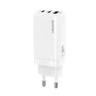   USAMS MT hálózati töltő 2 Type-C+USB aljzat 65W, PD gyorstöltő 3.0, FEHÉR