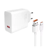   XIAOMI hálózati töltő USB aljzat 67W, gyorstöltő + Type-C kábel, FEHÉR