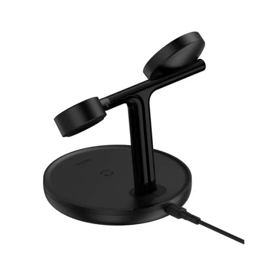 iPhone 17e / 17 Pro Max / 17 Pro BASEUS asztali töltőállvány 3in1 15W, Apple Watch töltő, FEKETE