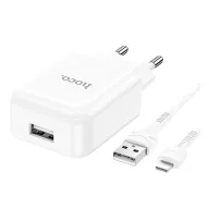   HOCO N2 hálózati töltő USB aljzat 10W, gyorstöltő + lightning kábel, FEHÉR