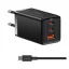 BASEUS hálózati töltő USB+2 Type-C aljzat 65W, PD gyorstöltő + Type-C kábel, FEKETE