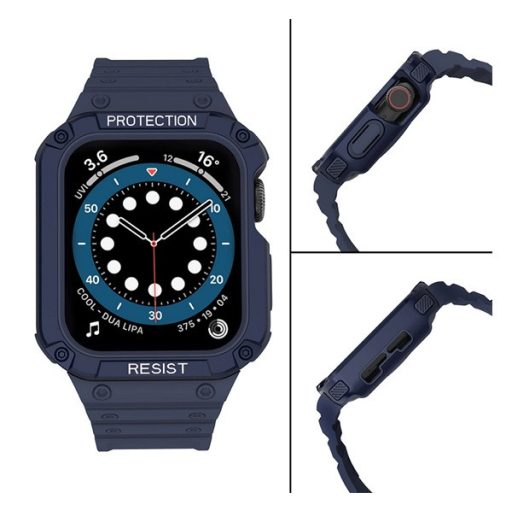 Apple Watch Series 9 45mm / SE 2 44mm / 8 45mm GIGAPACK Pótszíj egyedi méret, ütésállóság + szilikon keret, SÖTÉTKÉK