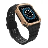   Apple Watch Series 9 41mm / SE 2 40mm GIGAPACK Pótszíj egyedi méret, ütésállóság + szilikon keret, FEKETE/ROZÉARANY