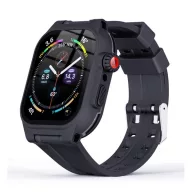   Apple Watch Series 9 45mm / 8 45mm SHELLBOX műanyag keret szilikon szíj, IP68 vízálló + kijelzővédő üveg, SÖTÉTKÉK