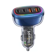   USAMS C33 autós töltő 2 USB+2 Type-C aljzat 120W, PD gyorstöltő 3.0, SÖTÉTKÉK