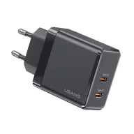   USAMS T54 hálózati töltő 2 Type-C aljzat 40W, PD gyorstöltő, FEKETE
