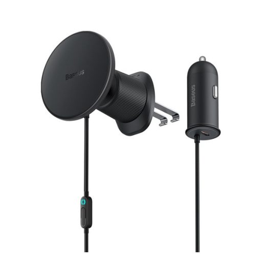 BASEUS CW01 autós tartó szellőzőre, mágneses + autós töltő Type-C aljzat, FEKETE