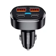   REMAX autós töltő 2 USB+ 2 Type-C aljzat 45W, LED jelzés, FEKETE