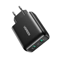   UGREEN hálózati töltő 2 USB aljzat 18W, PD gyorstöltő 3.0, FEKETE