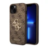   GUESS 4G BIG METAL LOGO műanyag telefonvédő (ütésállóság, bőr hatású hátlap) BARNA