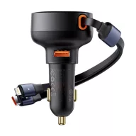   BASEUS ENJOYMENT autós töltő USB aljzat 60W, PD gyorstöltő + lapos Type-C - lightning kábel, FEKETE