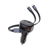   BASEUS ENJOYMENT autós töltő Type-C aljzat 60W, PD gyorstöltő + lapos Type-C - lightning kábel, FEKETE