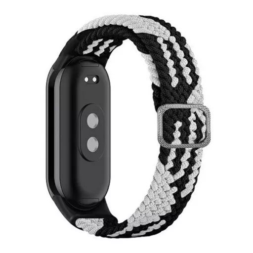 Xiaomi Smart Band 9 / Band 8 GIGAPACK Pótszíj egyedi méret, szőtt minta, FEKETE/FEHÉR