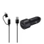SAMSUNG autós töltő 2 USB aljzat 15W, LED + Type-C/microUSB kábel, FEKETE