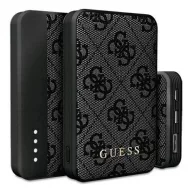   GUESS 4G LEATHER METAL LOGO vésztöltő USB+Type-C aljzat 5000mAh, gyorstöltő, FEKETE