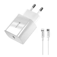   DEVIA SMART V2 hálózati töltő Type-C aljzat 20W, PD gyorstöltő + lightning kábel, FEHÉR