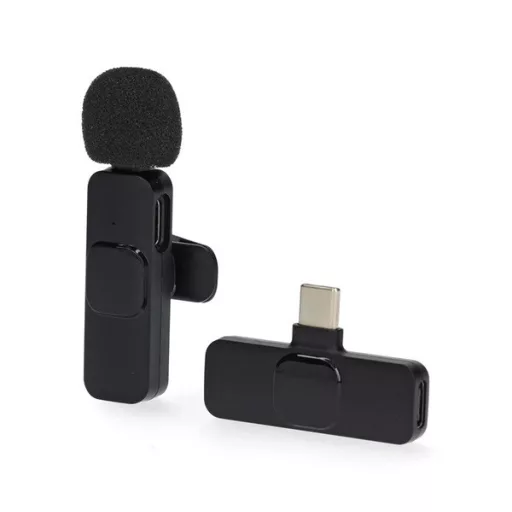 iPhone 14 Plus / 14 Pro Max / 14 Pro PULUZ bluetooth mikrofon 2db lightning, zajszűrő + töltőtok, FEKETE