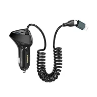   REMAX RCC328 autós töltő 2 USB+Type-C aljzat 22.5W, PD gyorstöltő + Type-C - lightning kábel, FEKETE