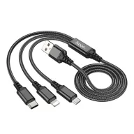   HOCO X76 töltőkábel 3in1 USB - Type-C/lightning/microUSB, 100cm, FEKETE