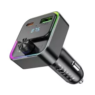   HOCO E81 bluetooth FM transmitter autós töltő USB+Type-C aljzat 30W, LED kijelző, FEKETE
