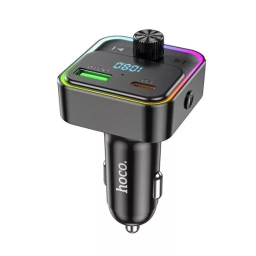 HOCO E81 bluetooth FM transmitter autós töltő USB+Type-C aljzat 30W, LED kijelző, FEKETE