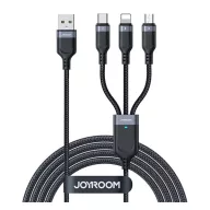   JOYROOM töltőkábel 3in1 USB - Type-C/lightning/microUSB, 30cm, FEKETE