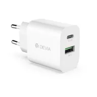   DEVIA SMART hálózati töltő USB+Type-C aljzat 20W, PD gyorstöltő, FEHÉR