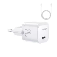   JOYROOM MINI hálózati töltő Type-C aljzat 20W, PD gyorstöltő + Type-C kábel, FEHÉR