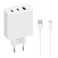   XIAOMI hálózati töltő USB+2 Type-C aljzat 67W, gyorstöltő + Type-C kábel, FEHÉR