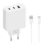 XIAOMI hálózati töltő USB+2 Type-C aljzat 67W, gyorstöltő + Type-C kábel, FEHÉR