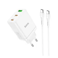   HOCO N33 hálózati töltő USB+2 Type-C aljzat 35W, PD gyorstöltő 3.0 + Type-C kábel, FEHÉR