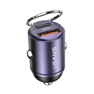 USAMS C38 autós töltő USB+Type-C aljzat 30W, mini, LILA