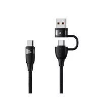   USAMS U85 töltőkábel 2in1 Type-C/USB - Type-C, 120cm, FEKETE