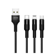   USAMS U5 töltőkábel 3in1 USB - Type-C/lightning/microUSB, 150cm, FEKETE