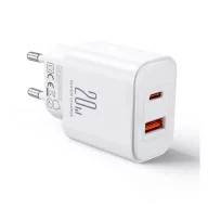   JOYROOM TCF05 hálózati töltő USB+Type-C aljzat 20W, PD gyorstöltő 3.0, FEHÉR