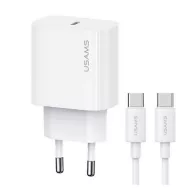   USAMS T65 hálózati töltő Type-C aljzat 20W, PD gyorstöltő + Type-C kábel, FEHÉR
