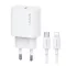 USAMS T65 hálózati töltő Type-C aljzat 20W, PD gyorstöltő + lightning kábel, FEHÉR