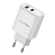   AWEI PD81-EU hálózati töltő USB+Type-C aljzat 22.5W, PD gyorstöltő, FEHÉR