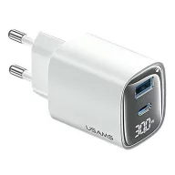   USAMS CC229 hálózati töltő USB+Type-C aljzat 30W, LED kijelző, FEHÉR