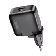   AWEI PD55-EU hálózati töltő USB+Type-C aljzat 65W, PD gyorstöltő, FEKETE