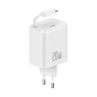   USAMS YC hálózati töltő Type-C aljzat 20W, csévélhető Type-C kábel, FEHÉR
