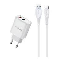  AWEI PD81T-EU hálózati töltő USB+Type-C aljzat 22.5W, PD gyorstöltő + Type-C kábel, FEHÉR