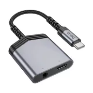   HOCO LS39 audió adapter és töltőkábel elosztó, 15cm, VILÁGOSSZÜRKE