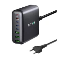   BLITZWOLF BW-S26 hálózati töltő állomás 3 USB+5 Type-C aljzat 250W, PD gyorstöltő + 150cm tápkábel, FEKETE