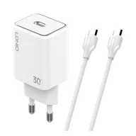   LDNIO A1508C hálózati töltő Type-C aljzat 30W, PD gyorstöltő + Type-C kábel, FEHÉR