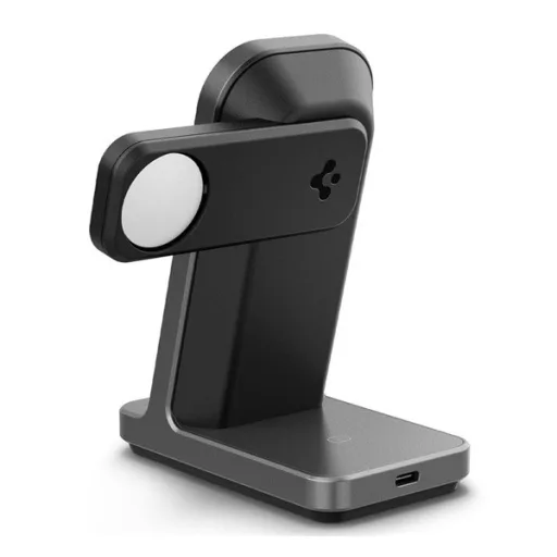 Apple Watch Series 11 42mm SPIGEN ONETAP PRO3 asztali töltőállvány 3in1 15W, Apple Watch töltő, FEKETE