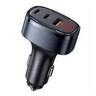   USAMS C42 autós töltő USB+2 Type-C aljzat 100W, LED kijelző, FEKETE