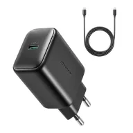   JOYROOM hálózati töltő Type-C aljzat 25W, PD gyorstöltő 3.0 + Type-C kábel, FEKETE